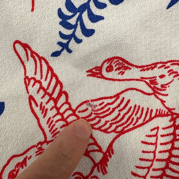 Vintage Wall Hanging Curtain Tapestry Towel Floral Ducks Red Blue Cotton 1950s - Picture 7 of 12